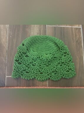 Handmade Crocheted Green Beanie Hat